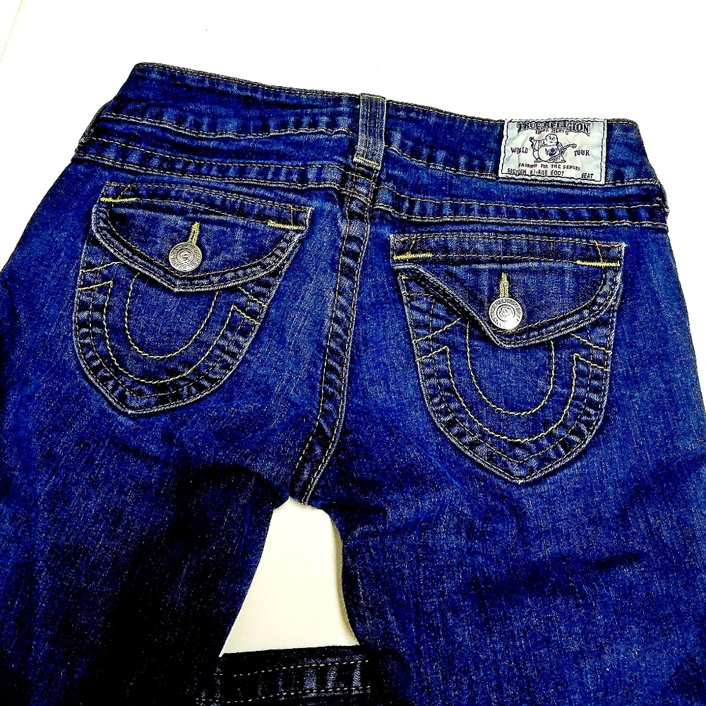 Vintage Y2k True Religion USA Womens Hi Rise Boot Cut Classic Blue Jeans size 28 - Picture 3 of 11